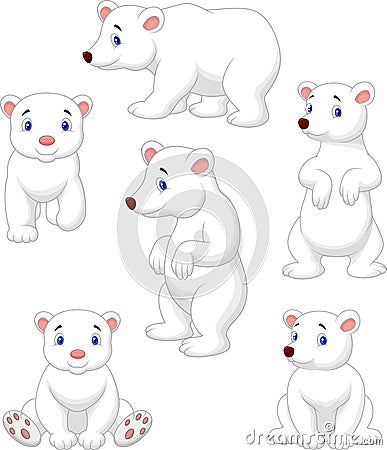 Cute polar bear cartoon collection Vector Illustration