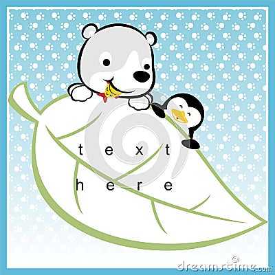 Cute polar bear cartoon vector with little penguin Vector Illustration