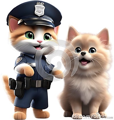 Cute Police Kitten character design. Ai-Generated. Stock Photo