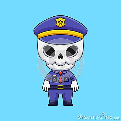 cute police skull cartoon doodle hand drawn concept vector kawaii icon illustration Vector Illustration