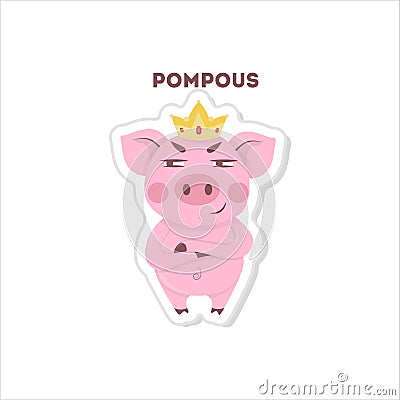 Cute pompous pig. Vector Illustration