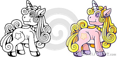Cute pony unicorn, funny illustration Vector Illustration