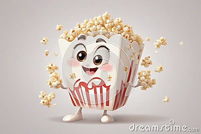 Cute popcorn character on a gray background Stock Photo
