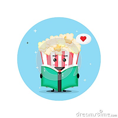 Cute popcorn mascot is reading a book Vector Illustration