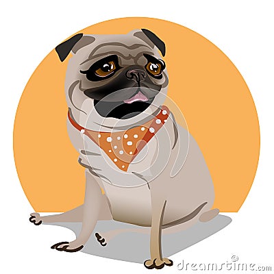 Cute portrait of a pug Vector Illustration