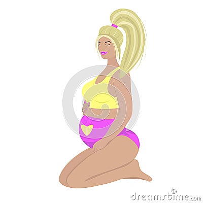 Pregnant blonde in swimsuit, illustration Vector Illustration