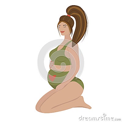 Pregnant redhead woman in swimsuit, illustration Vector Illustration