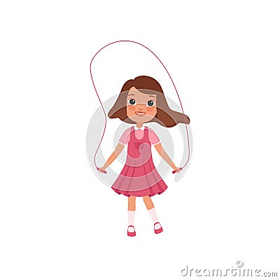 Cute preschooler girl jumping with skipping rope, stage of growing up concept vector Illustration on a white background Vector Illustration