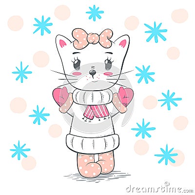 Cute, pretty love cat illustration. Vector Illustration