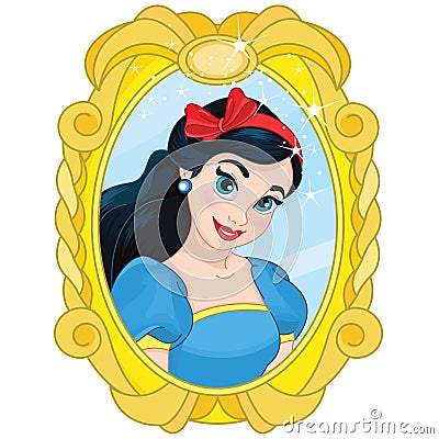 Princess Snow White Magic Mirror Vector Illustration