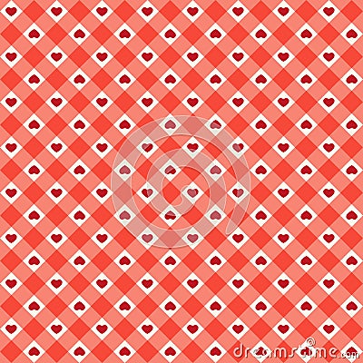 Cute primitive retro seamless pattern with small hearts on plaid background Vector Illustration