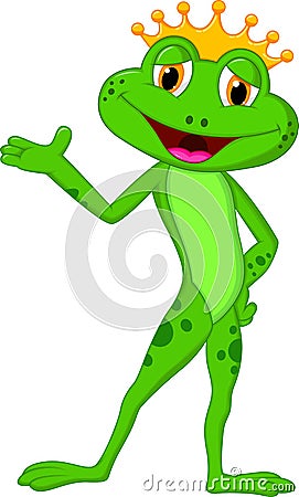 Cute prince frog cartoon presenting Vector Illustration