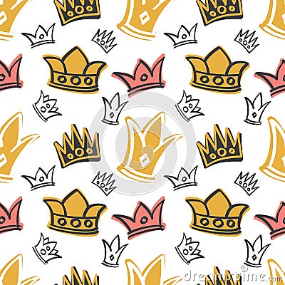 Cute princess birthday vector seamless pattern with pink and gold crowns Vector Illustration