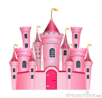 Cute princess castle isolated on white background. Vector illustration. Vector Illustration