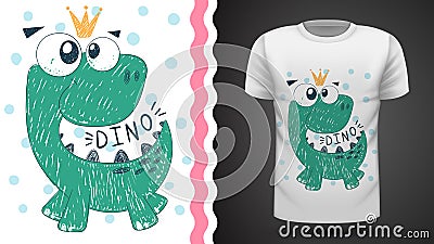 Cute princess dinosaur - idea for print t-shirt. Vector Illustration