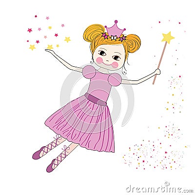 Cute princess fairy vector with stars background Vector Illustration