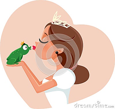 Cute Princess Kissing Prince Frog Illustration Vector Illustration