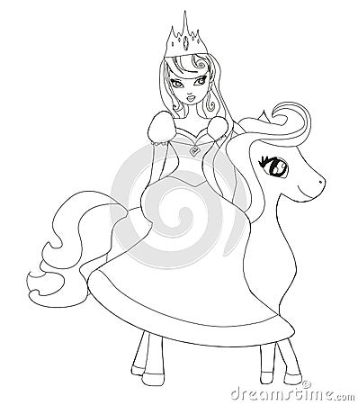 Cute princess riding on a horse Vector Illustration