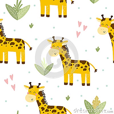 Cute print with giraffe. Seamless pattern. Printable templates Vector Illustration