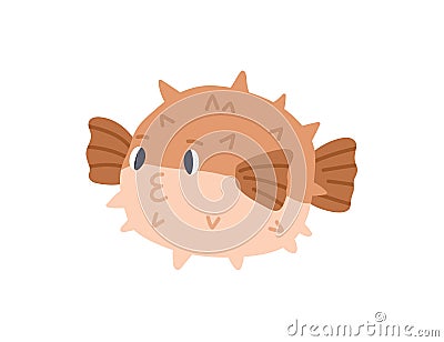 Cute pufferfish or globefish with thorns. Japanese round pfuffer fish or blowfish. Childish colored flat cartoon vector Vector Illustration