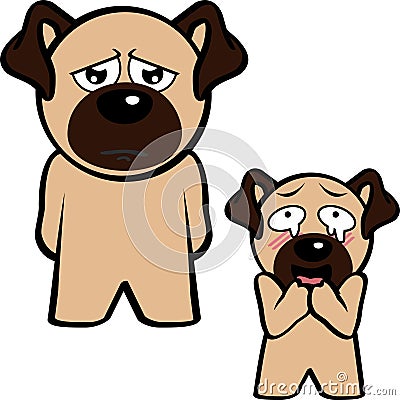 cute pug dog character cartoon standing expressions pack Vector Illustration