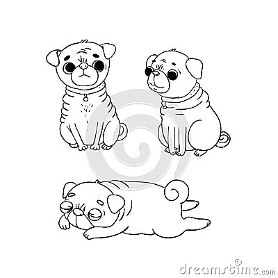 Cute Pugs. Dogs. Vector Illustration