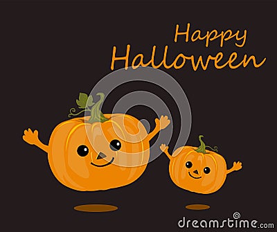 The cute pumkins Halloween with text. Vector Illustration