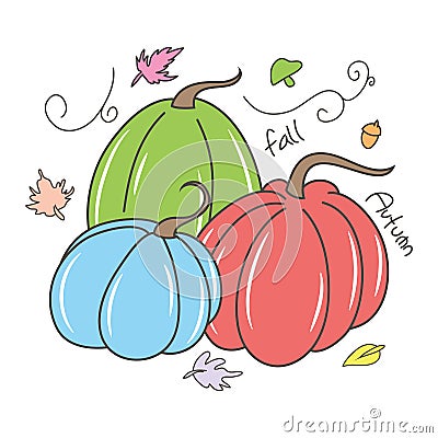 Cute and pretty Pumpkin vector illustration, with pink, blue and orange color Cartoon Illustration