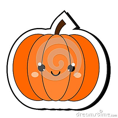 Cute pumpkin Halloween sticker. Isolaed clip art in kawaii style Vector Illustration