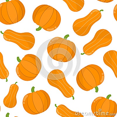Cute pumpkins seamless pattern. Vegetables food background Vector Illustration