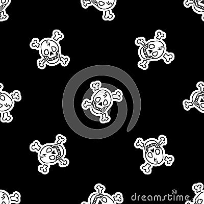 Cute punk rock skull monochroem lineart background vector pattern. Grungy alternative checkered home decor with cartoon Vector Illustration