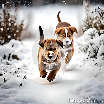 Cute puppies feeling cold - ai generated image Stock Photo