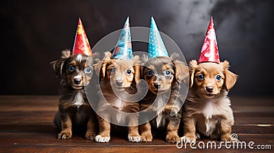 Cute puppies with party hats Stock Photo