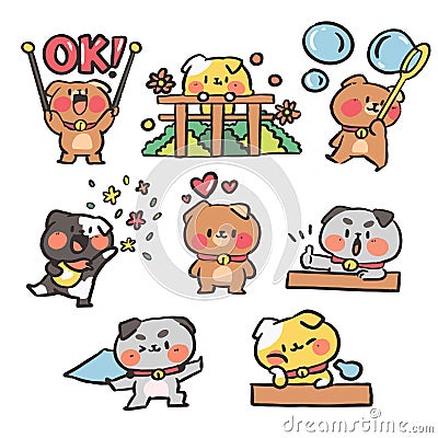 Cute puppies sticker collection volume 1 Vector Illustration