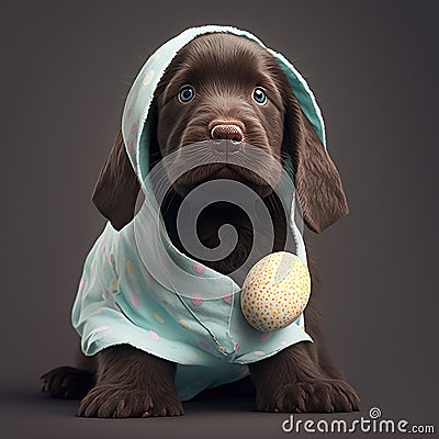 cute puppy baby dog with Easter eggs and Easter outfit AI Generated Cartoon Illustration