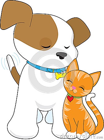 Cute Puppy and Cat Stock Photo