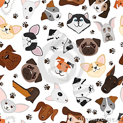 Cute puppy and dog mixed breed seamless pattern Vector Illustration