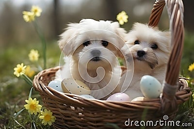 Cute puppy Easter spring beautiful animals dog AI Stock Photo