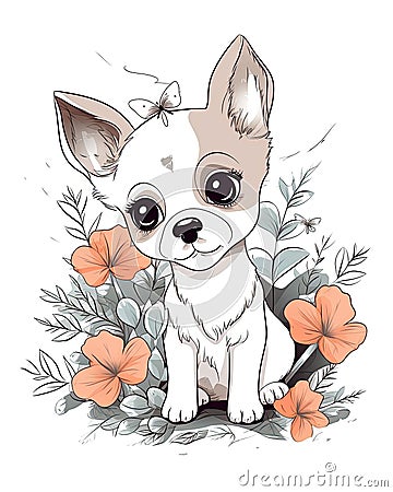 Cute puppy sitting illustration bundle. Cute colorful puppy set illustration. Beautiful puppy illustration bundle with colorful Cartoon Illustration