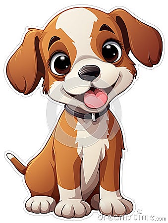 Cute Puppy Stickers: Super Cute Character Vinyl Sticker with White Border on White Background AI Generated Cartoon Illustration