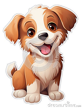 Cute Puppy Stickers: Super Cute Character Vinyl Sticker with White Border on White Background AI Generated Cartoon Illustration