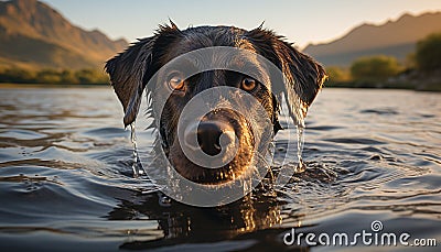 Cute puppy swimming in nature, reflecting purebred beauty generated by AI Stock Photo