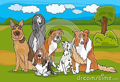 Cute purebred dogs group cartoon illustration Vector Illustration