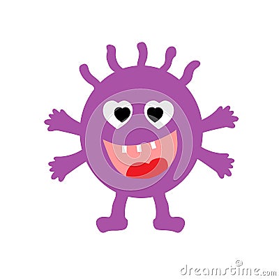 A cute purple alien monster with heart-shaped eyes and four arms Vector Illustration