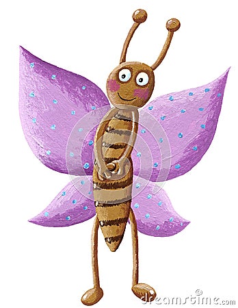 Cute purple butterfly standing and smiling Cartoon Illustration