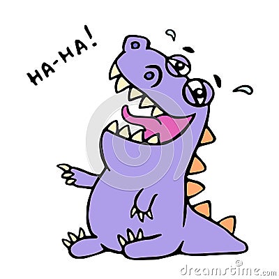 Cute purple dragon funny laughs. Vector illustration. Vector Illustration