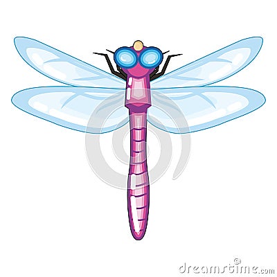 Cute Purple Dragonfly with Blue Wings Vector Illustration