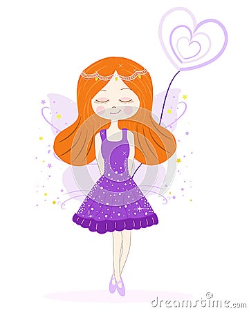 Cute purple fairy girl vector background Vector Illustration