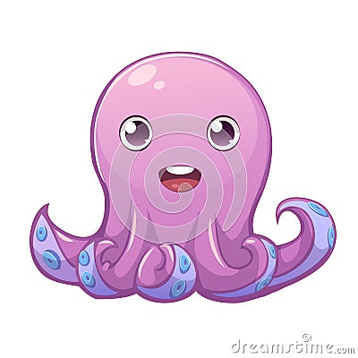 Cute purple smiling octopus Stock Photo