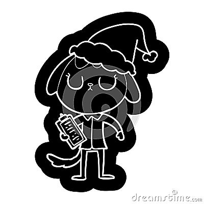 cute quirky cartoon icon of a dog wearing office shirt wearing santa hat Vector Illustration